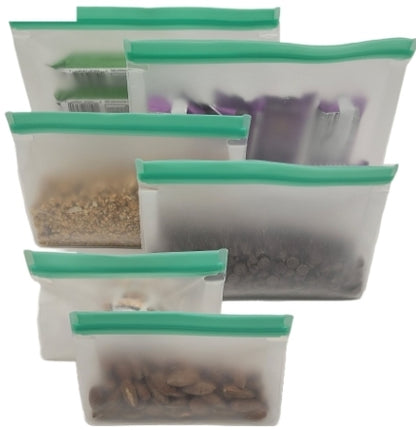 Reusable set of 6 Zipper Food Storage Bags. Silicone, BPA Free